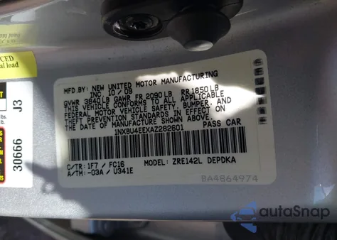 2010 Toyota Corolla Le from USA, damaged, VIN 1NXBU4EEXAZ282601